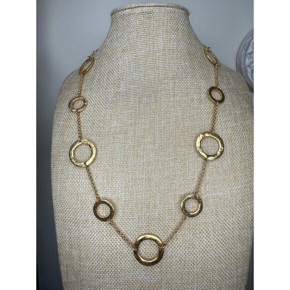 Janna Conner Gold Plated Toggle Necklace With Hammered Circle Links 20" Long - Picture 3 of 8
